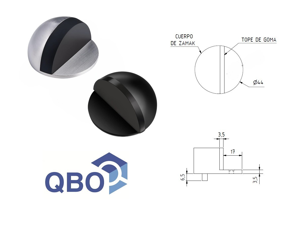 90130b Tope Para Puerta Media Esfera De Zamak - Qbo - Imagen 1