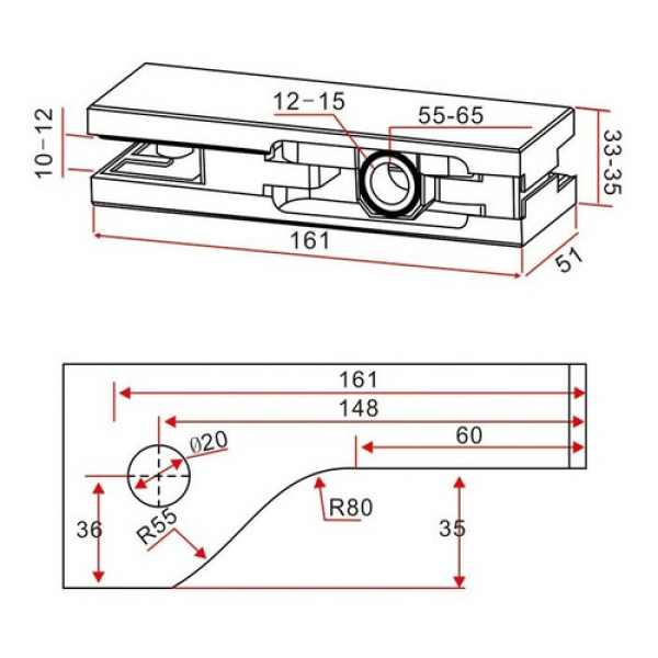 Zocalo P/ Pivot / Bisagra P/marco Sup. Puerta Vidrio-vidrio - Imagen 3