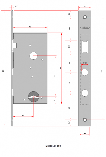 Cerradura Doble Perno Sekur 600 - Imagen 2