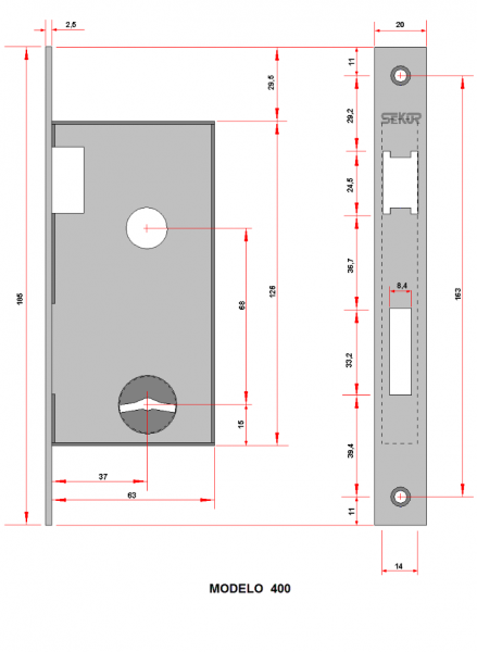 Cerradura Seguridad Frente Angosto Sekur 400 - Imagen 2