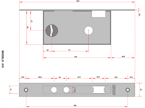 Cerradura Doble Perno Skur 415 - Imagen 2