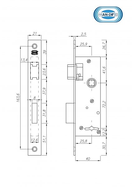 Cerradura para Aberturas de Aluminio ANDIF 857/40 - Imagen 3