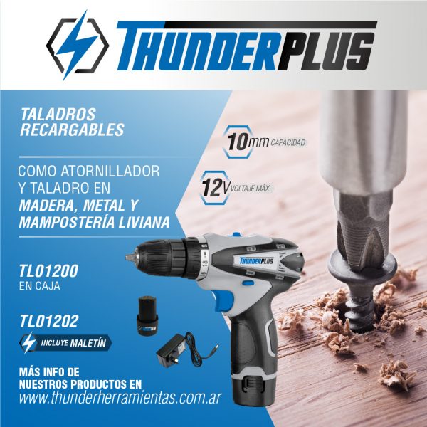 Taladro Atornillador ThunderPlus 12V TL01202 Con Maletin - Imagen 3