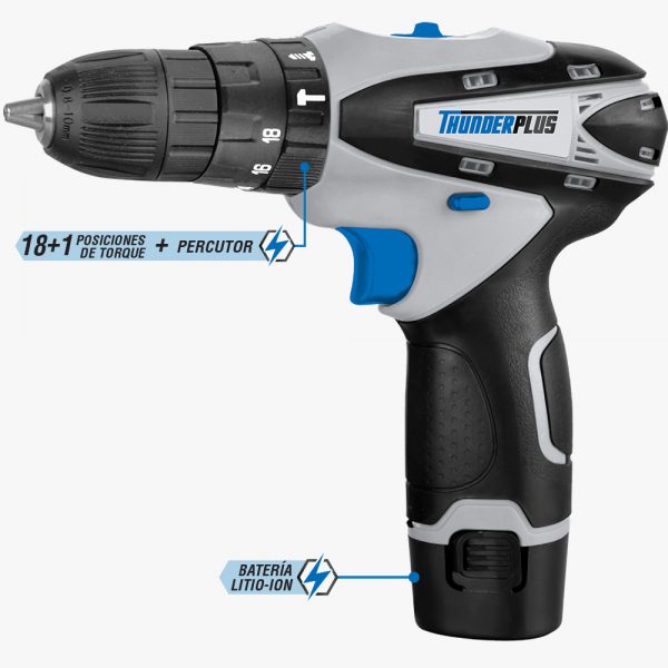 Taladro Atornillador ThunderPlus 12V TL01207 Con Maletin y Percutor - Imagen 2