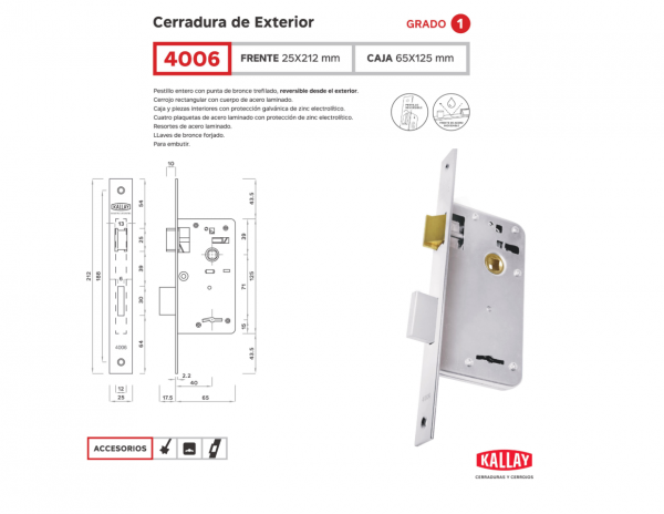 Cerrojo Kallay 4006 Para Puerta De Exterior - Imagen 2