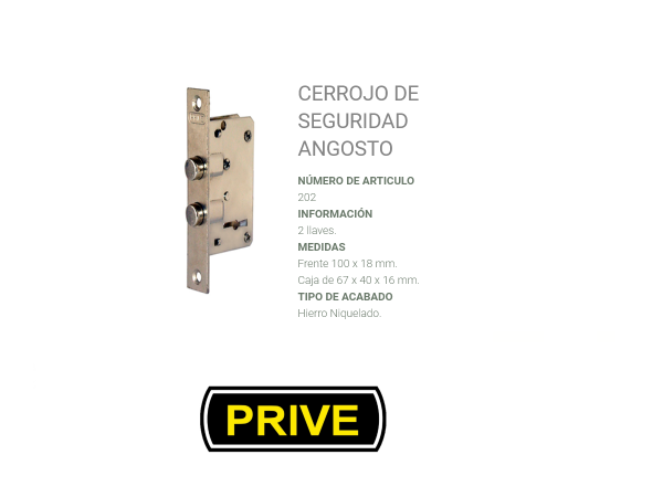 05575.png Cerrojo De Seguridad Prive 202 Zincada Angosto - Imagen 1
