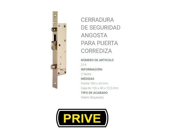 05609.png Cerradura Prive Angosta 214 Niquelada Puerta Corrediza - Imagen 1