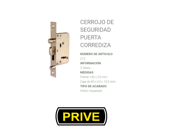 05610.png Cerrojo Prive 212 Niquelado Para Puerta Corrediza - Imagen 1