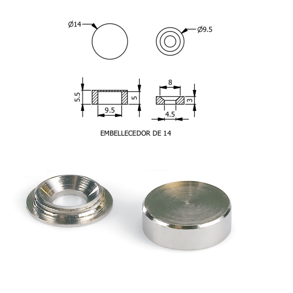 22504.png Embellecedor Tapa Terminacion De Tornillo Bronce 14mm (x10u) - Imagen 1