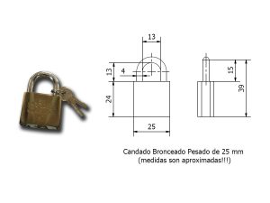Candado De Bronce Pesado Seguridad (valijas) De 25 Mm