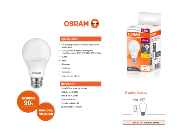 Lampara Led Value Classic 5w = 40w Osram 360lm - Imagen 2
