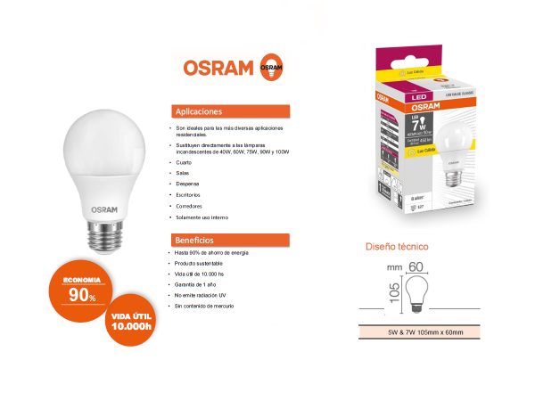 Lampara Led Value Classic 7w = 60w Osram 560lm - Imagen 2