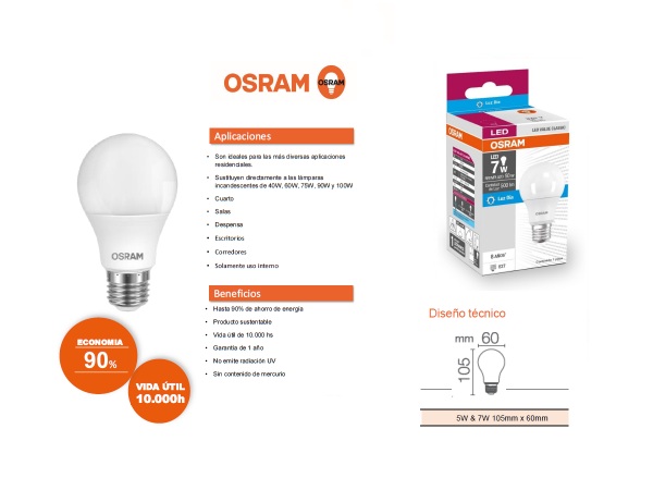 Lampara Led Value Classic 7w = 60w Osram 560lm - Imagen 2