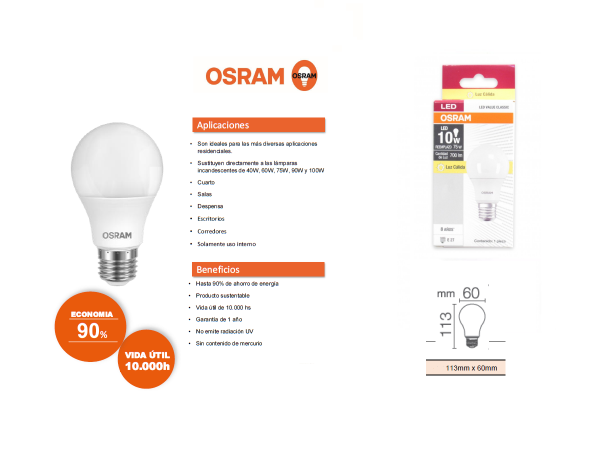 Lampara Led Value Classic 9w = 75w Osram 720lm - Imagen 2