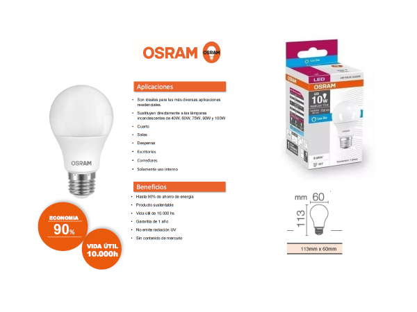 Lampara Led Value Classic 9w = 75w Osram 720lm - Imagen 2
