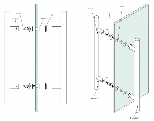 Barral Manijon 50 Cm Acero Inoxidable Pulido Puerta Vidrio Doble - Imagen 4