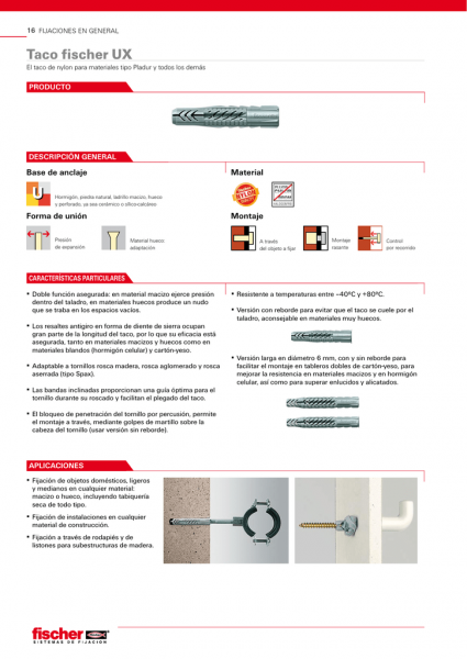 Tarugo Taco Nylon UX 8 Fischer  50 Ud - Imagen 2
