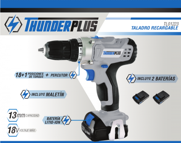 Taladro Recargable ThunderPlus 18V TL01223 Con Percutor - Imagen 2