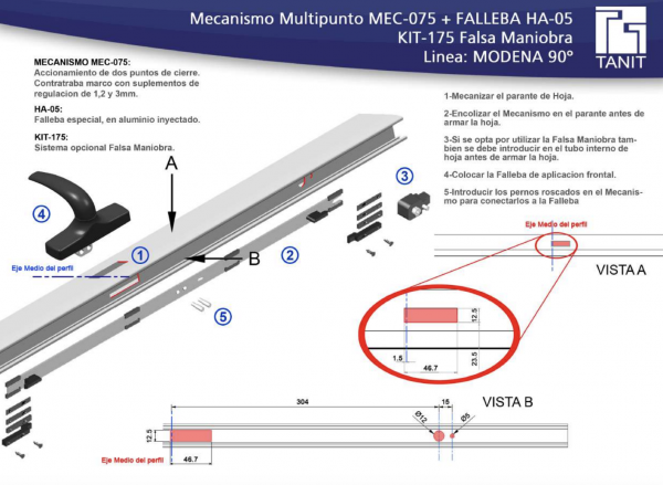 Manija Victoria Para Mecanismo 075 Tanit. Modena 90 - Imagen 3