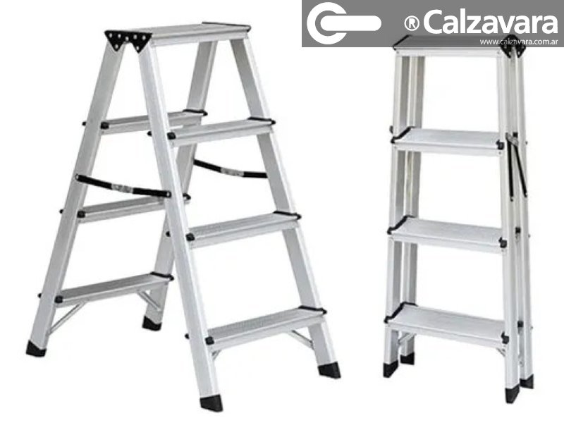 Escalera Aluminio Tijera Familiar 4 Escalones Plateado